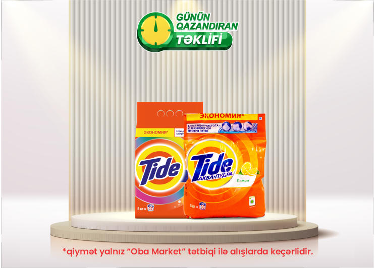 OBA Market-də bu həftənin endirimli məhsulu: Tide yuyucu toz çeşidləri, 5 kq