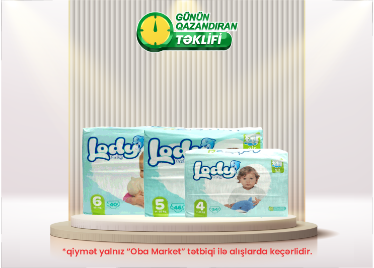 OBA Market-də bu həftənin endirimli məhsulu: Lody Uşaq bezi çeşidləri, N4 54 ədədli, N5 46 ədədli, N6 40 ədədli
